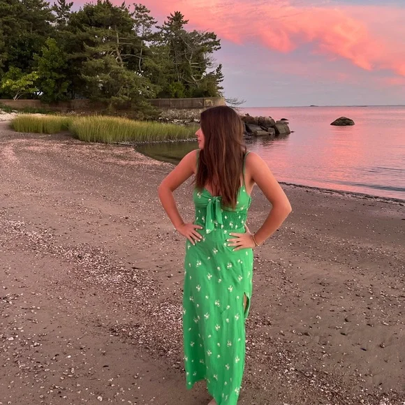Zara | Dresses | Green And White Floral Zara Maxi Dress | Poshmark